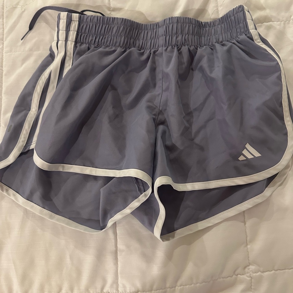 Adidas Gray Athletic Shorts with White Trim and Moisture-Wicking Fabric